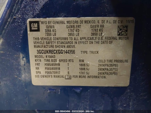 Chevrolet Silverado 1500 2lt 2016 3GCUKRECXGG144356 Image 9