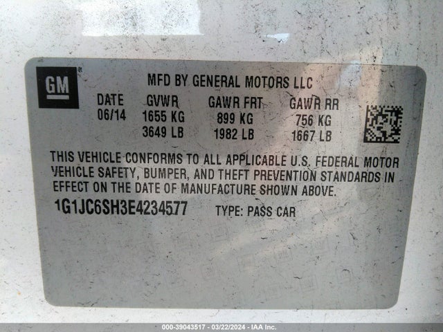 Chevrolet Sonic Lt Auto 2014 1G1JC6SH3E4234577 Image 9