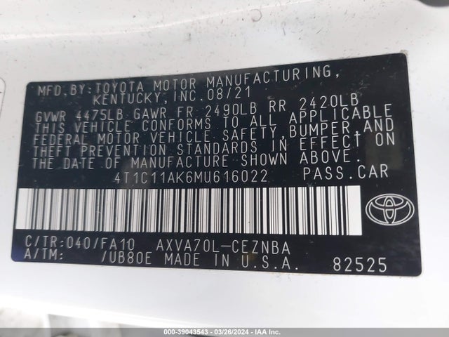Toyota CAMRY LE 2021 4T1C11AK6MU616022 Image 9