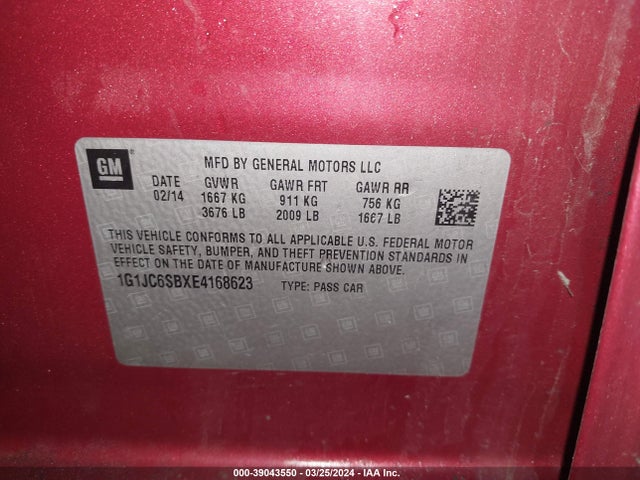 Chevrolet Sonic Lt Auto 2014 1G1JC6SBXE4168623 Image 9