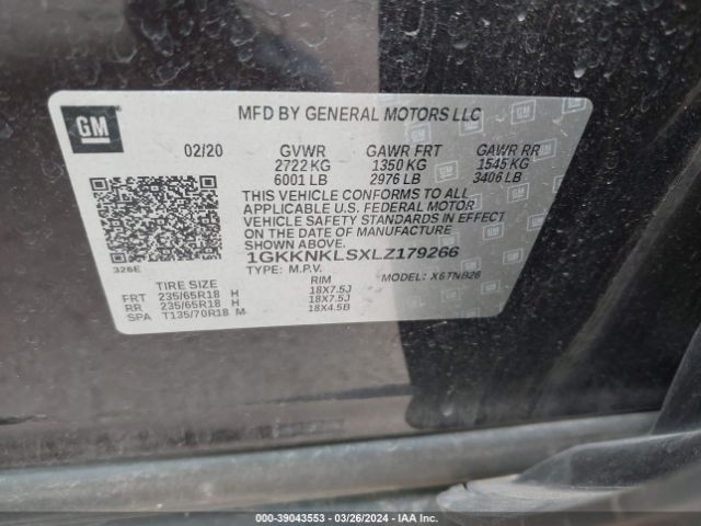 1GKKNKLSXLZ179266 GMC Acadia Fwd Sle