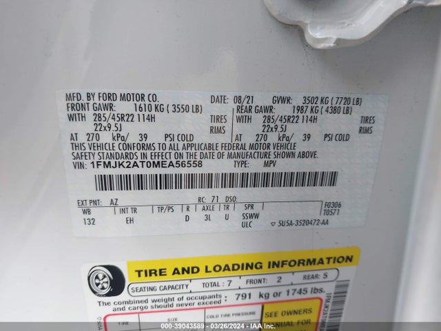Ford Expedition Limited Max 2021 1FMJK2AT0MEA56558 Image 9