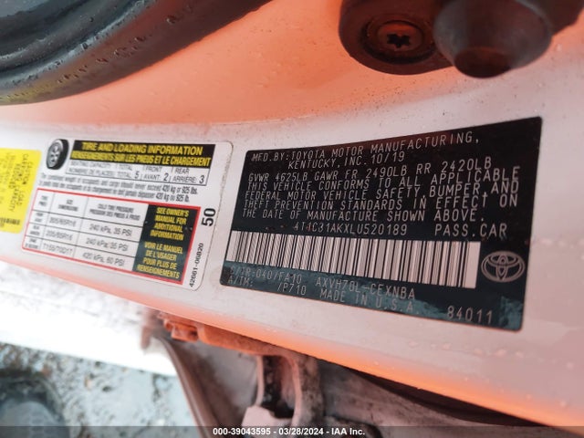 Toyota Camry Le Hybrid 2020 4T1C31AKXLU520189 Image 9