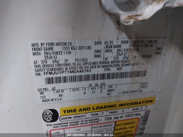 Ford Expedition King Ranch 2021 1FMJU1PT1MEA46763 Image 9