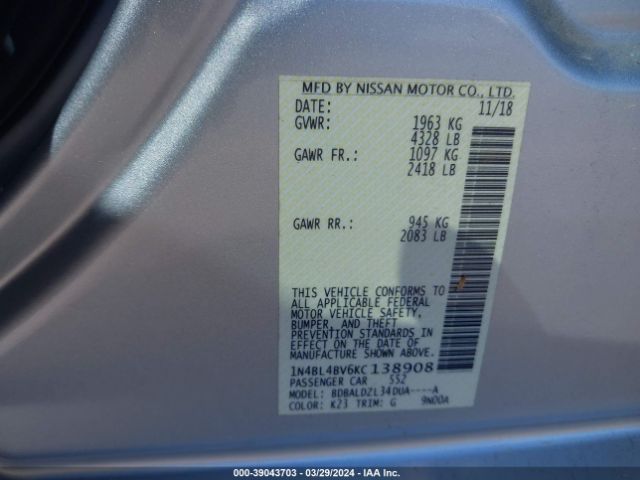 1N4BL4BV6KC138908 Nissan Altima 2.5 S