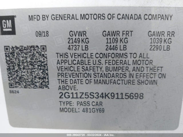 Chevrolet IMPALA LT 2019 2G11Z5S34K9115698 Image 9