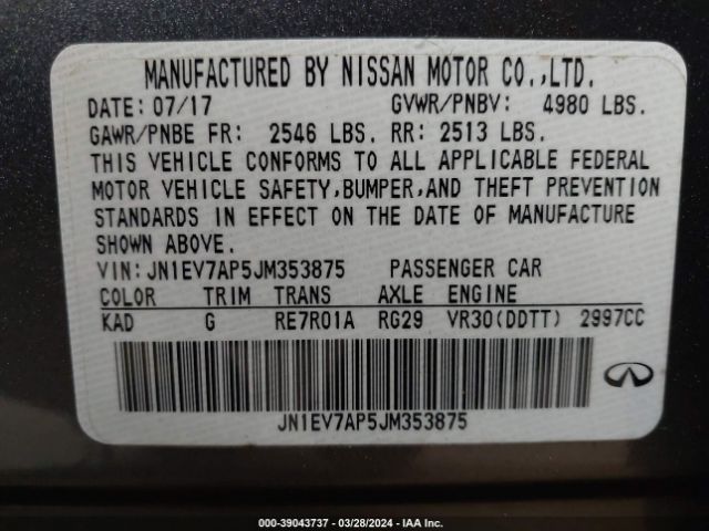 JN1EV7AP5JM353875 Infiniti Q50 3.0t Luxe