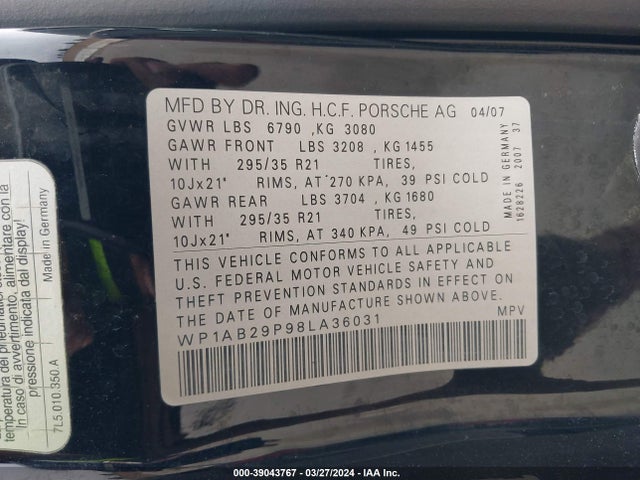 2008 PORSCHE CAYENNE WP1AB29P98LA36031 Photo 8