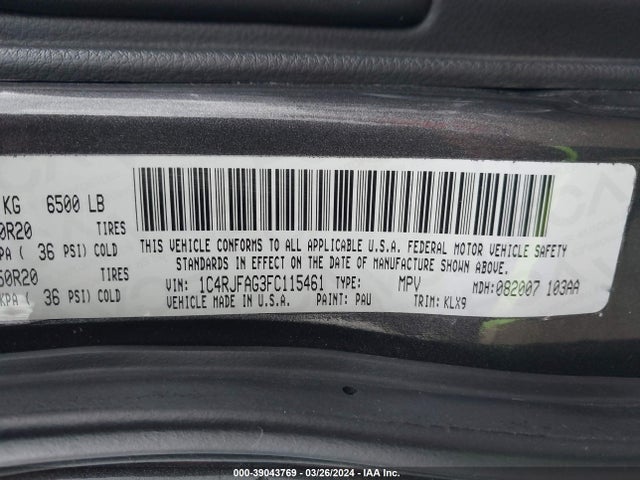 1C4RJFAG3FC115461 Jeep Grand Cherokee Altitude
