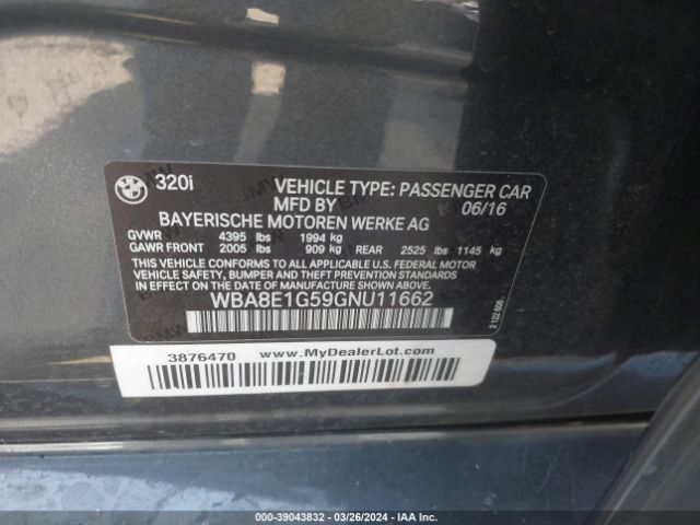 WBA8E1G59GNU11662 BMW 320i