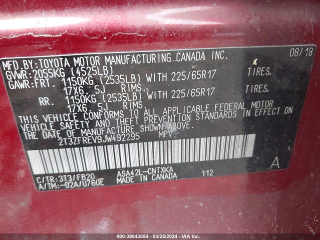 Toyota RAV4 LE 2018 2T3ZFREV9JW492295 Image 9