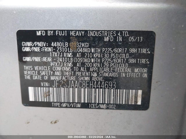 Subaru Forester 2.5i 2014 JF2SJAAC8EH444693 Image 9