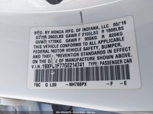 19XFC1F77GE214741 Honda Civic Ex-l