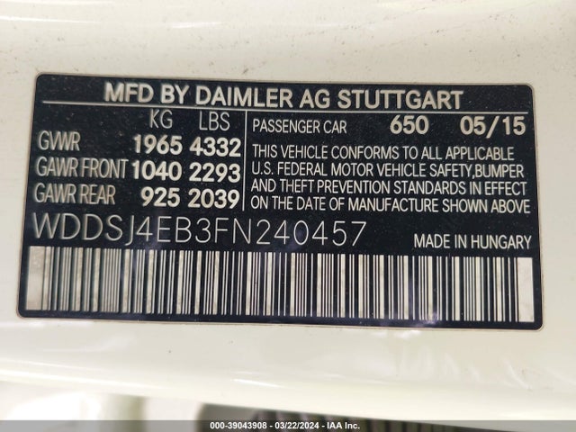 Mercedes-Benz CLA 250 2015 WDDSJ4EB3FN240457 Image 9