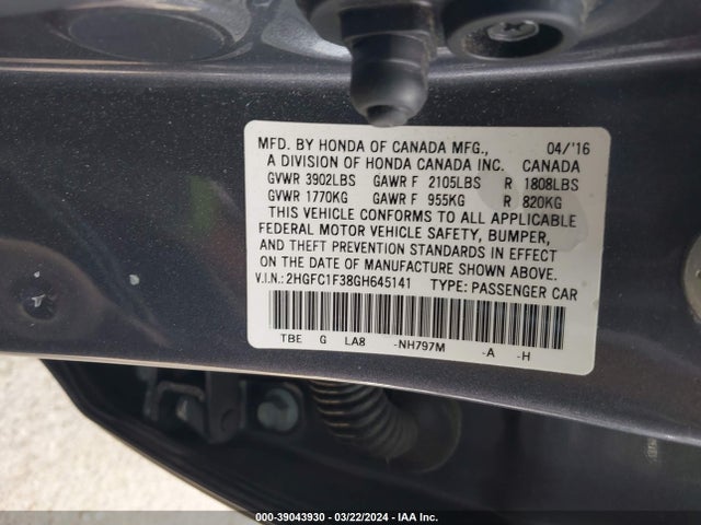 Honda Civic Ex-t 2016 2HGFC1F38GH645141 Image 9