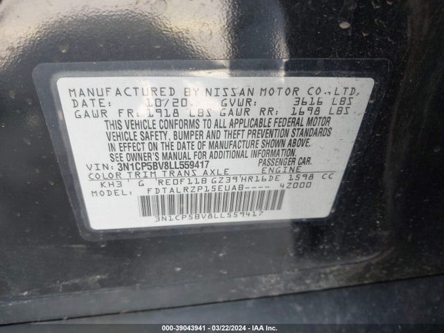 Nissan Kicks S Xtronic Cvt 2020 3N1CP5BV8LL559417 Image 9