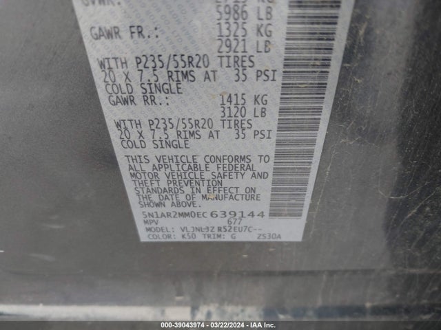 Nissan Pathfinder Platinum 2014 5N1AR2MM0EC639144 Image 9