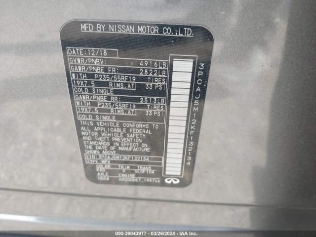 3PCAJ5M12KF132134 Infiniti Qx50 Luxe