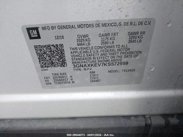 Chevrolet EQUINOX LT 2019 3GNAXKEV7KS572959 Image 9