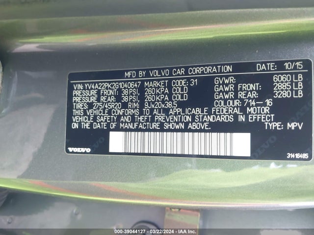 YV4A22PK2G1040647 Volvo Xc90 T6 Momentum