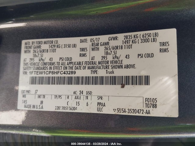 1FTEW1CP8HFC43289 Ford F-150 Xlt