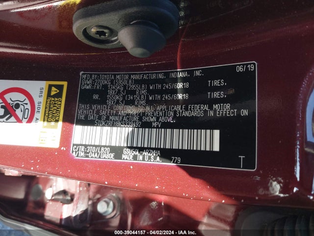 Toyota Highlander Xle 2019 5TDKZRFH8KS339492 Image 9