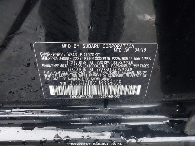 JF2GTADC4J8338005 Subaru Crosstrek 2.0i Premium