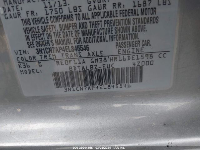 3N1CN7AP4EL845546 Nissan Versa 1.6 Sv