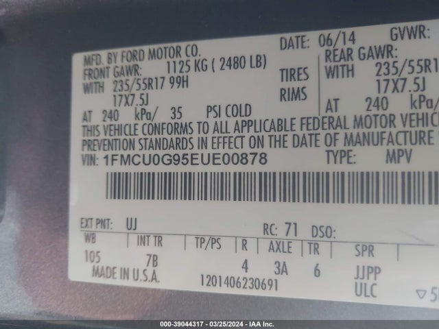 Ford ESCAPE SE 2014 1FMCU0G95EUE00878 Image 9