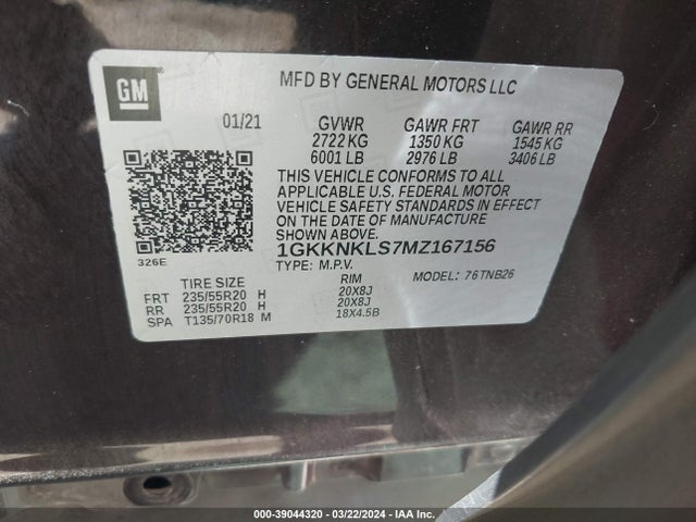 GMC Acadia Fwd Sle 2021 1GKKNKLS7MZ167156 Image 9