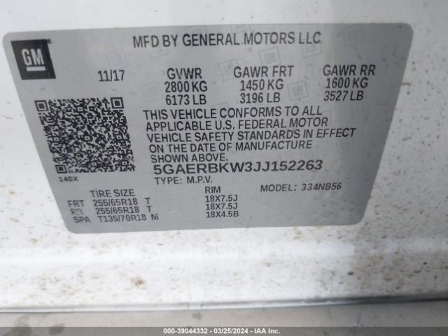 5GAERBKW3JJ152263 Buick Enclave Essence