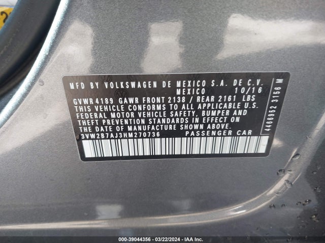 Volkswagen Jetta 1.4t S 2017 3VW2B7AJ3HM270736 Image 9