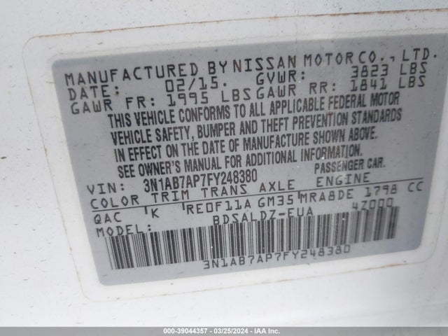 Nissan SENTRA SV 2015 3N1AB7AP7FY248380 Image 9