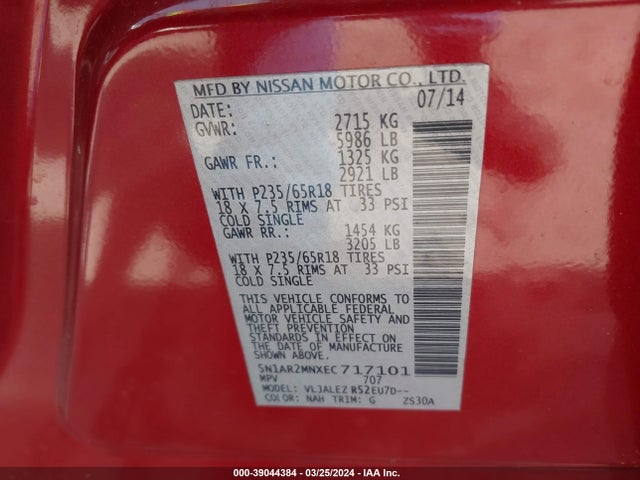 Nissan Pathfinder Sv 2014 5N1AR2MNXEC717101 Image 9