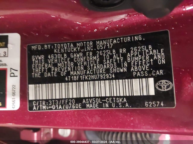 Toyota CAMRY SE 2017 4T1BF1FK2HU792934 Image 9