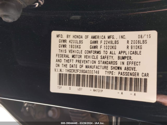Honda ACCORD LX 2016 1HGCR2F39GA000746 Image 9