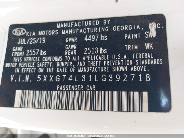 KIA Optima Lx 2020 5XXGT4L31LG392718 Image 9