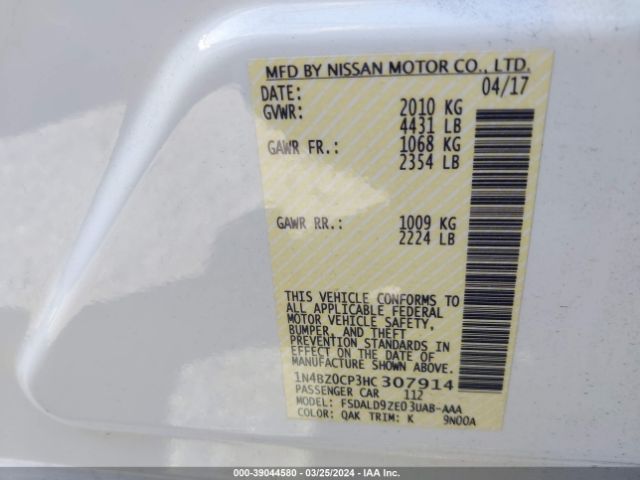 1N4BZ0CP3HC307914 Nissan LEAF SV