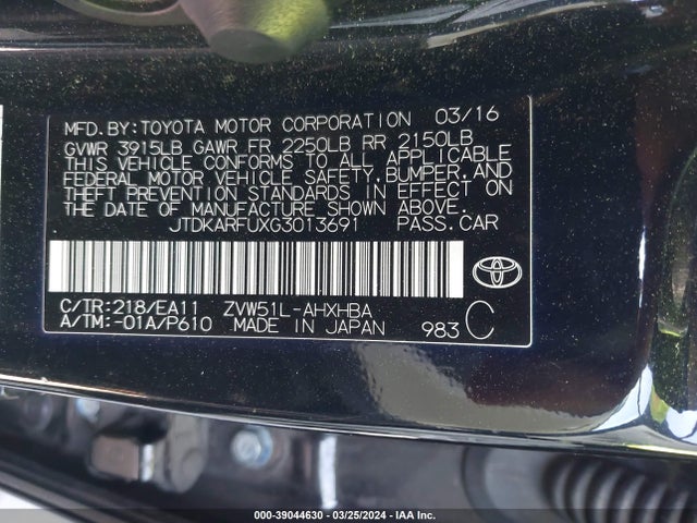 Toyota Prius 2016 JTDKARFUXG3013691 Image 9