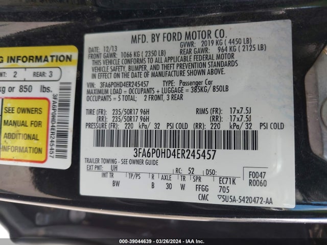 Ford FUSION SE 2014 3FA6P0HD4ER245457 Image 9