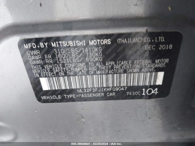 ML32F3FJ1KHF09047 Mitsubishi Mirage G4 Es