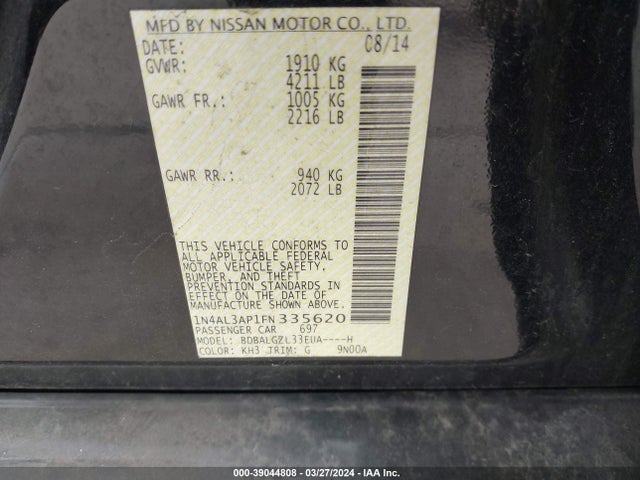 Nissan Altima 2.5 S 2015 1N4AL3AP1FN335620 Image 9