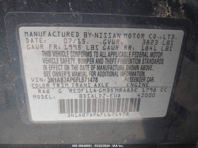 Nissan SENTRA SV 2015 3N1AB7AP6FL671478 Image 9