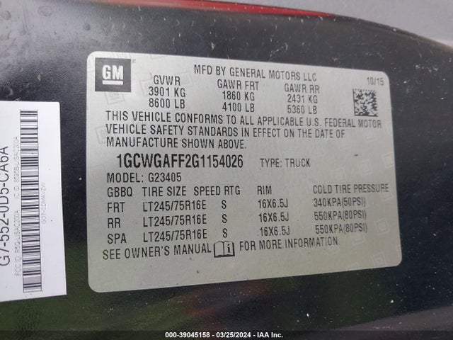 Chevrolet Express 2500 Work Van 2016 1GCWGAFF2G1154026 Image 9