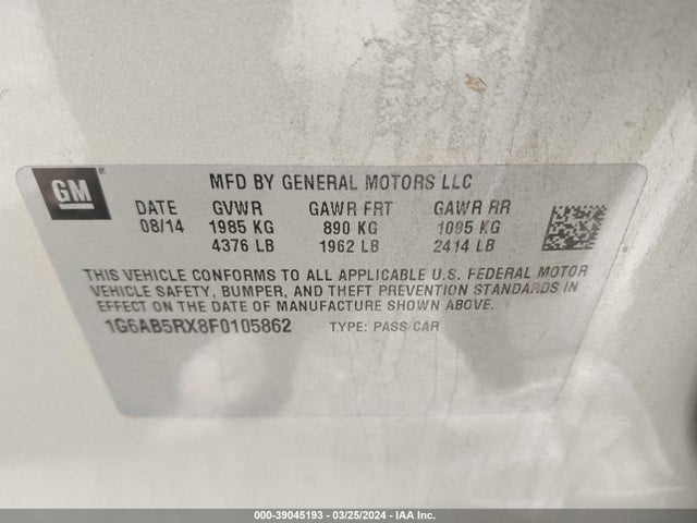 1G6AB5RX8F0105862 Cadillac ATS LUXURY