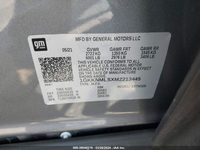 1GKKNMLSXMZ213445 GMC Acadia Fwd Slt