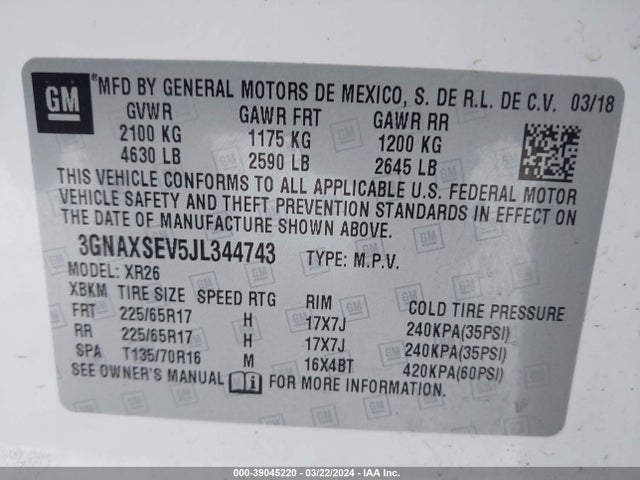 Chevrolet EQUINOX LT 2018 3GNAXSEV5JL344743 Image 9