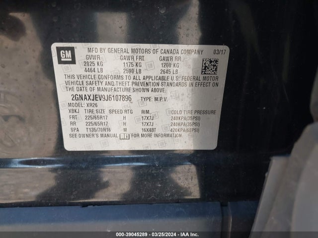 Chevrolet EQUINOX LT 2018 2GNAXJEV9J6107896 Image 9