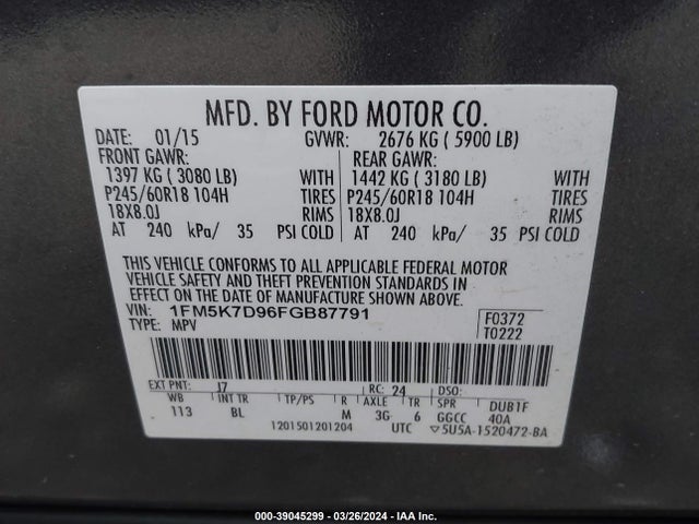 Ford EXPLORER XLT 2015 1FM5K7D96FGB87791 Image 9