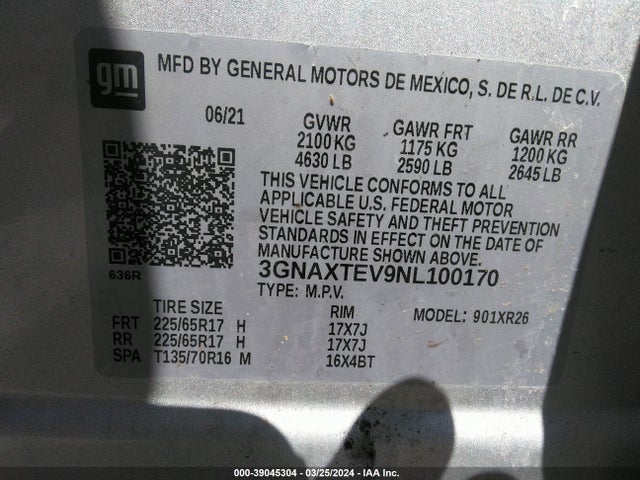 Chevrolet EQUINOX LT 2022 3GNAXTEV9NL100170 Image 9